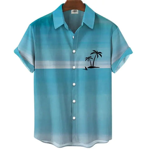 3D Coconut Tree Hawaiian Shirts For Men  Summer Beach Short Sleeve